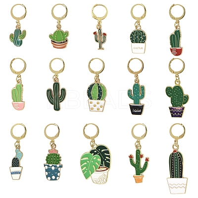 15Pcs Cactus Alloy Enamel Pendant Decorations HJEW-YW00129-1