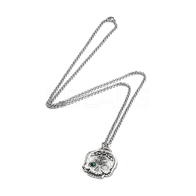 Skull Rhinestone Pendant Necklaces with Rolo Chains LS-NJEW-F309-05-1