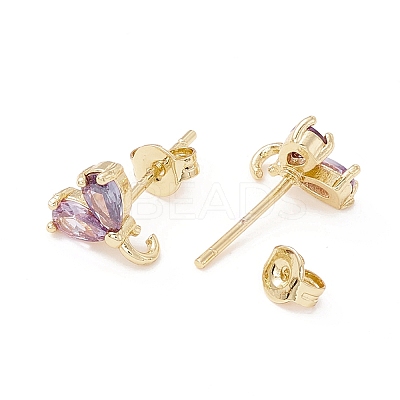 Rack Plating Brass Cubic Zirconia Stud Earrings Findings X-MAK-I684-10G-06-RS-1