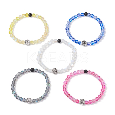 5Pcs Frosted Synthetic Round Moonstone Beads Stretch Bracelets for Men Women BJEW-JB11644-1