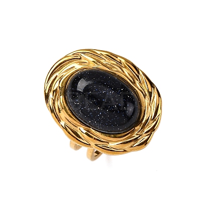 Oval Synthetic Blue Goldstone Finger Rings RJEW-M063-01G-15-1