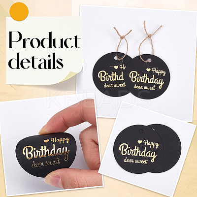 100Pcs Flat Round Gold Word Happy Birthday Dear Sweet Hanging Tags DIY-SP0003-87B-1