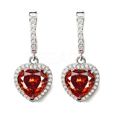 925 Sterling Silver Pave Cubic Zirconia Heart Hoop Earrings EJEW-C150-01B-01-1