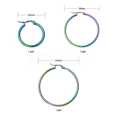 3 Pairs 3 Size 304 Stainless Steel Huggie Hoop Earrings EJEW-FS0001-03-1