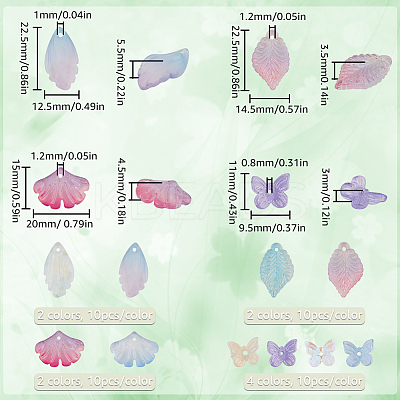100Pcs 10 Style Two Tone Transparent Spray Painted Glass Pendants GLAA-SC0002-15-1