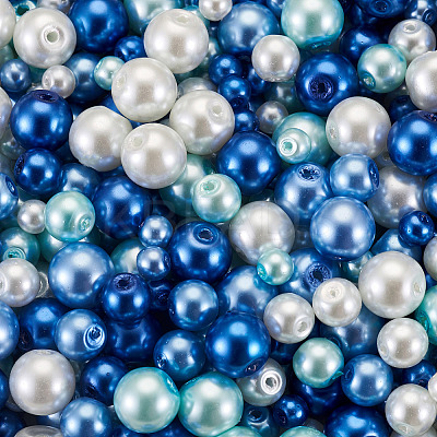 12 Strands 12 Style Baking Paint Pearlized Glass Pearl Round Bead Strands HY-CW0001-02-1