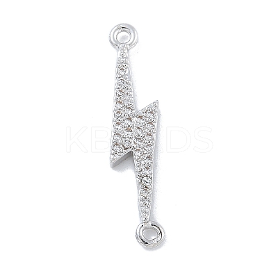 Rack Plating Brass Micro Pave Clear Cubic Zirconia Lightning Bolt Connector Charms KK-A234-067P-1