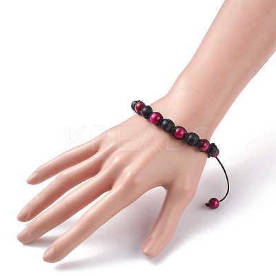 Round Stone Braided Bead Bracelets Set BJEW-JB07260-04-1