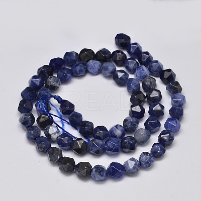 Faceted Natural Sodalite Beads Strands G-K066-02-6mm-1