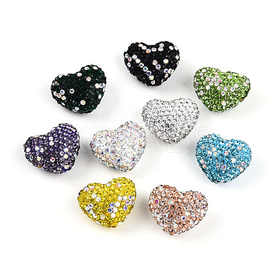 Heart Shaped Polymer Clay Rhinestone Beads PORC-N010-01-1
