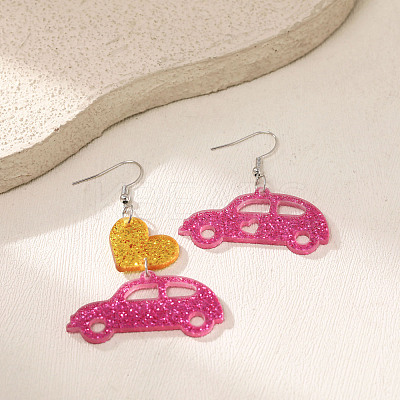 Valentine's Day Acrylic Car with Heart Dangle Earrings FS-WGE7447-03-1