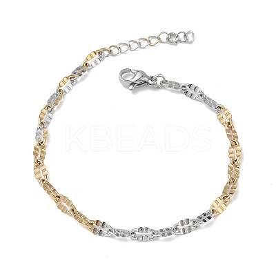 304 Stainless Steel Dapped Chains Bracelets for Women BJEW-D466-08A-GP-1