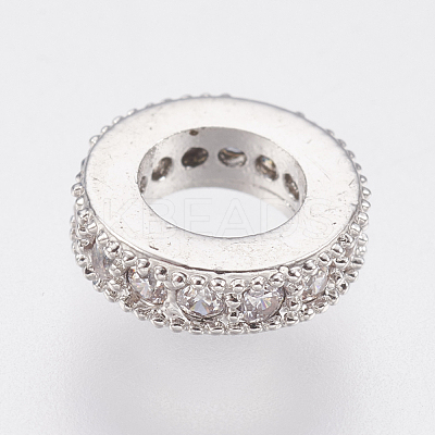 Brass Micro Pave Cubic Zirconia Rondelle European Beads ZIRC-F083-094P-RS-1