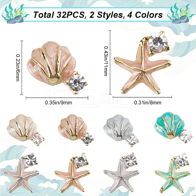 32Pcs 8 Styles Alloy Enamel Cabochons DIY-CP0011-23-1
