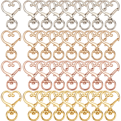 40Pcs 4 Colors Heart Shape Zinc Alloy Swivel Lobster Clasp FIND-SP0002-60-1