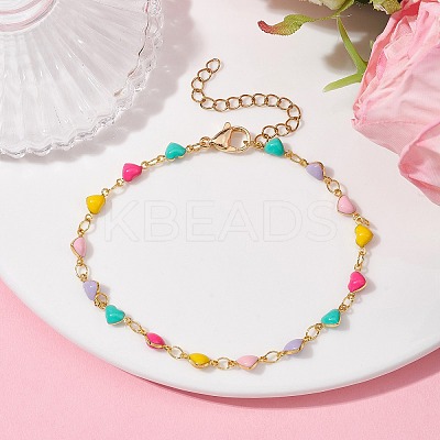 Real 18K Gold Plated Brass Enamel Heart Link Chain Bracelets BJEW-JB09841-1