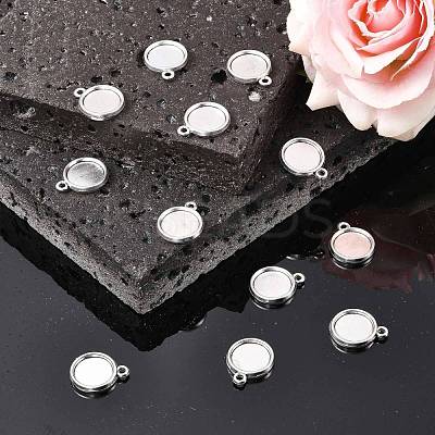 Tibetan Style Alloy Flat Round Pendant Cabochon Settings TIBEP-M022-32AS-1