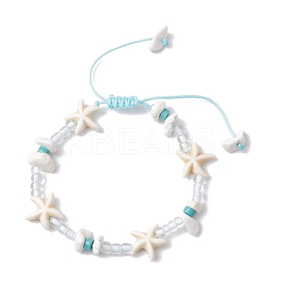 Adjustable Synthetical Turquoise & Magnesite Beaded Braided Bead Bracelets for Women BJEW-JB11545-1