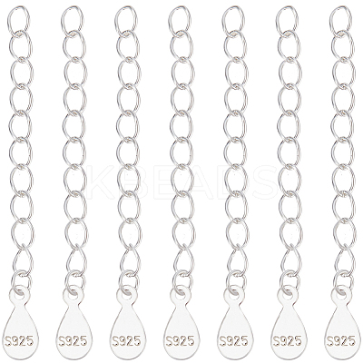 10Pcs 925 Sterling Silver Curb Chain Extender STER-BBC0006-11-1