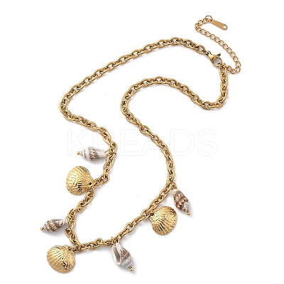 Ocean Beach 304 Stainless Steel & Shell Bib Necklaces STAS-Z112-01G-1