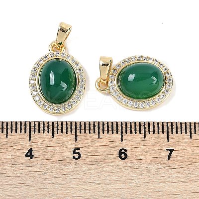Natural Green Onyx Agate(Dyed & Heated) Oval Pendants KK-U043-34G-01-1