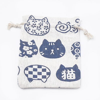 Kitten Polycotton(Polyester Cotton) Packing Pouches Drawstring Bags X-ABAG-T006-A19-1
