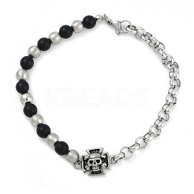 304 Stainless Steel Skull Link Bracelets BJEW-F486-03P-1
