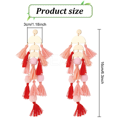 2 Pairs 2 Colors Polyester Tassel with Pompom Boho Chandelier Earrings EJEW-AN0001-75-1