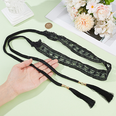 1Pc Cotton and Linen Flower Lace Tassel Waist Belly Belts AJEW-GF0012-32C-1