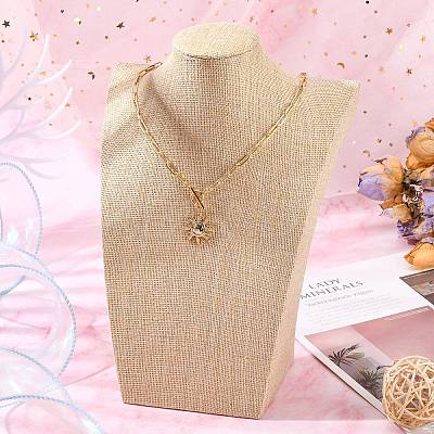 Wooden Covered with Imitation Burlap Necklace Displays NDIS-K001-B15-1