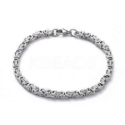 Tarnish Resistant Unisex 201 Stainless Steel Byzantine Chain Bracelets BJEW-L637-34A-P-1