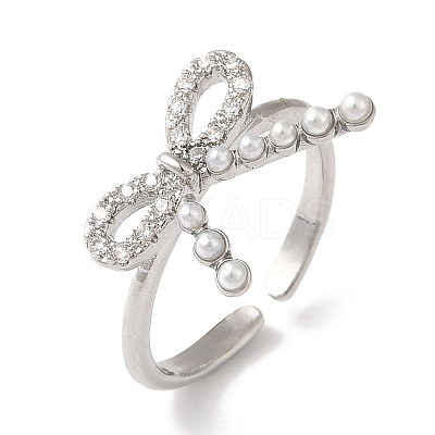 Bowknot Brass Micro Pave Clear Cubic Zirconia Open Cuff Rings for Women LS-RJEW-C098-06P-1