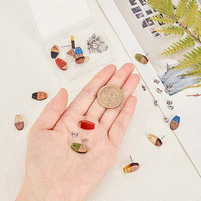 Transparent Resin & Walnut Wood Stud Earring Findings MAK-OC0001-002-1