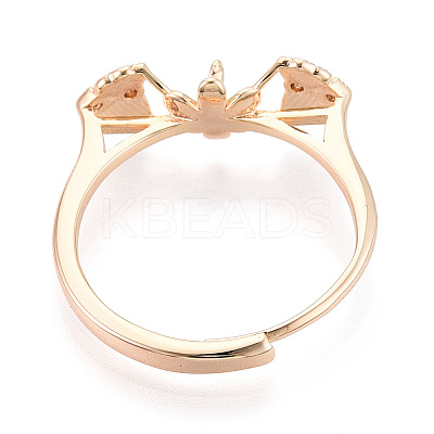 Flower & Bowknot Brass Micro Pave Clear Cubic Zirconia Adjustable Ring Settings KK-T076-78G-1
