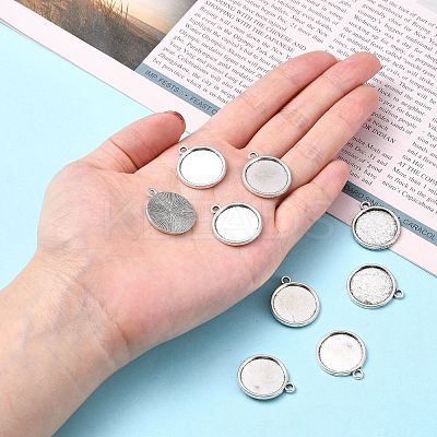 Tibetan Style Antique Silver Alloy Flat Round Pendant Cabochon Settings X-TIBEP-M022-29AS-1