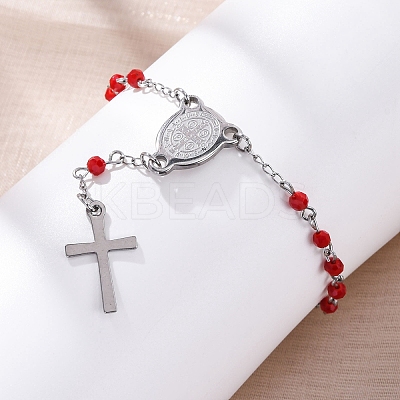 Glass Beads Rosary Bracelets BJEW-A032-04P-02-1