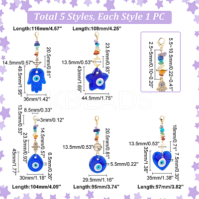5Pcs 5 Style Evil Eye Lampwork Pandant Decorations HJEW-UN0001-20-1
