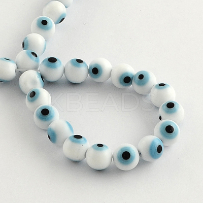 Round Handmade Evil Eye Lampwork Beads Strands LAMP-R114-8mm-07-1