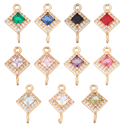 11Pcs 11 Colors Brass Pave Cubic Zirconia Connector Charms KK-HS0001-95-1