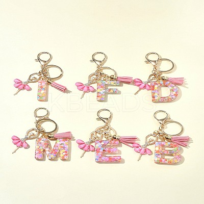 Letter A~Z Transparent Glitter Resin Pendant Keychains KEYC-FZ00024-24-1