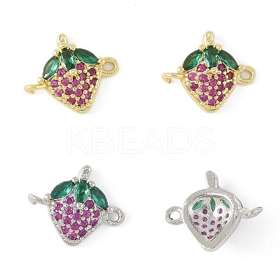 4Pcs 2 Colors Brass Pave Cubic Zirconia Fruit Connector Charms KK-FS0001-73B-1