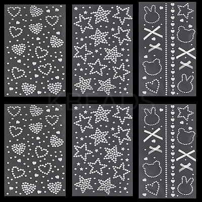 6 Sheets 3 Styles Acrylic Rhinestone Face Body Stickers AJEW-SP0002-68A-1