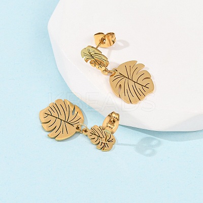304 Stainless Steel Dangle Leaf Stud Earrings EJEW-F393-05G-1
