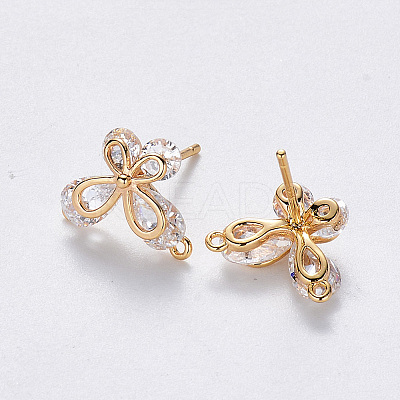 Brass Cubic Zirconia Stud Earring Findings LS-X-KK-T049-08G-NF-1