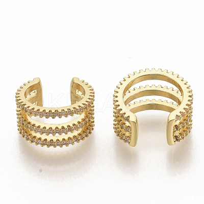 Brass Micro Pave Clear Cubic Zirconia Cuff Earrings EJEW-S208-002-1