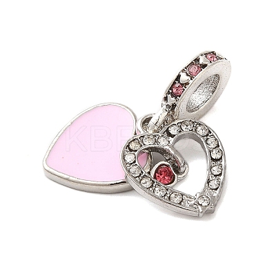 Rack Plating Alloy Light Rose & Crystal Rhinestone European Dangle Charms PALLOY-S189-30P-1