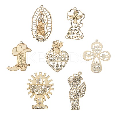 35Pcs 7 Styles Wedding Theme Wooden Huggie Pendants WOOD-CJ0002-07-1