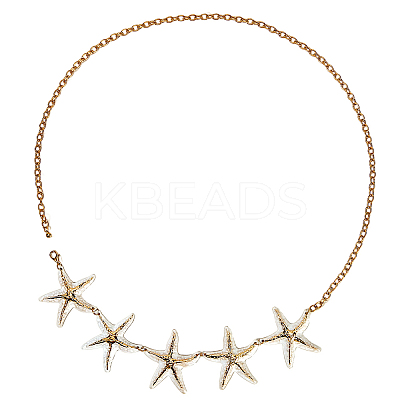 Bohemian Alloy White Enamel with Iron Starfish Link Belly Body Chains for Women AJEW-WH20006-348-1
