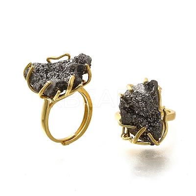 Nuggets Electroplate Natural Agate Cluster Finger Rings RJEW-K288-02G-1