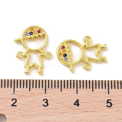 Real 18K Gold Plated Brass Micro Pave Cubic Zirconia Connector Charms KK-L209-058G-02-1